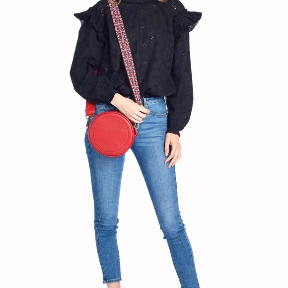 New! 🎈🎈🎈🎈🎈🇺🇸- Red leather bag with Palestinian embroidery strap